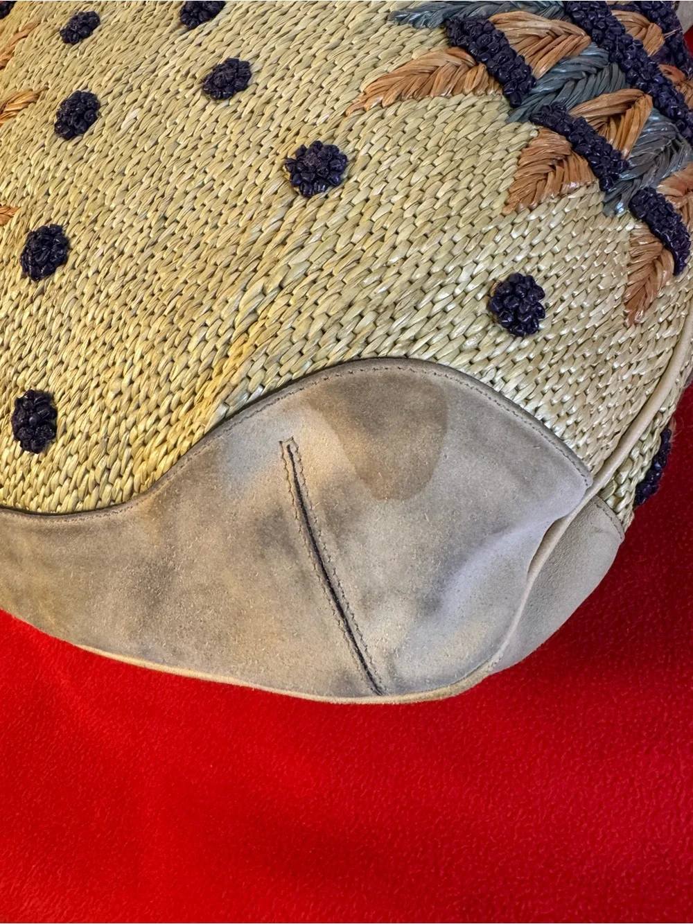 Gucci Beige Suede And Raffia Embroidered Peggy Bamboo Handle Floral Hobo Italy